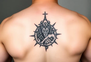 Compass lion pyramid tattoo idea