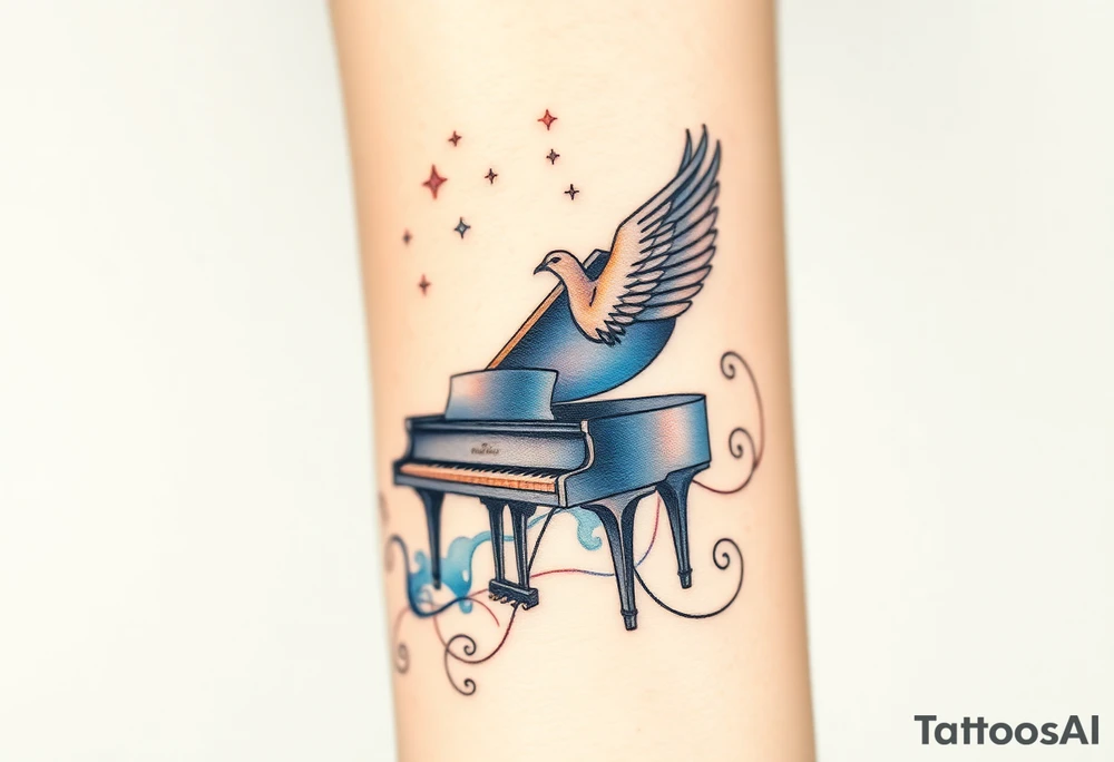 dream grand piano under the stars swirl pheonix tattoo idea