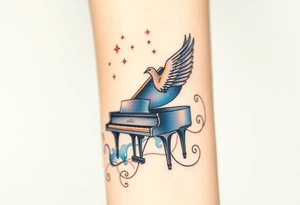 dream grand piano under the stars swirl pheonix tattoo idea