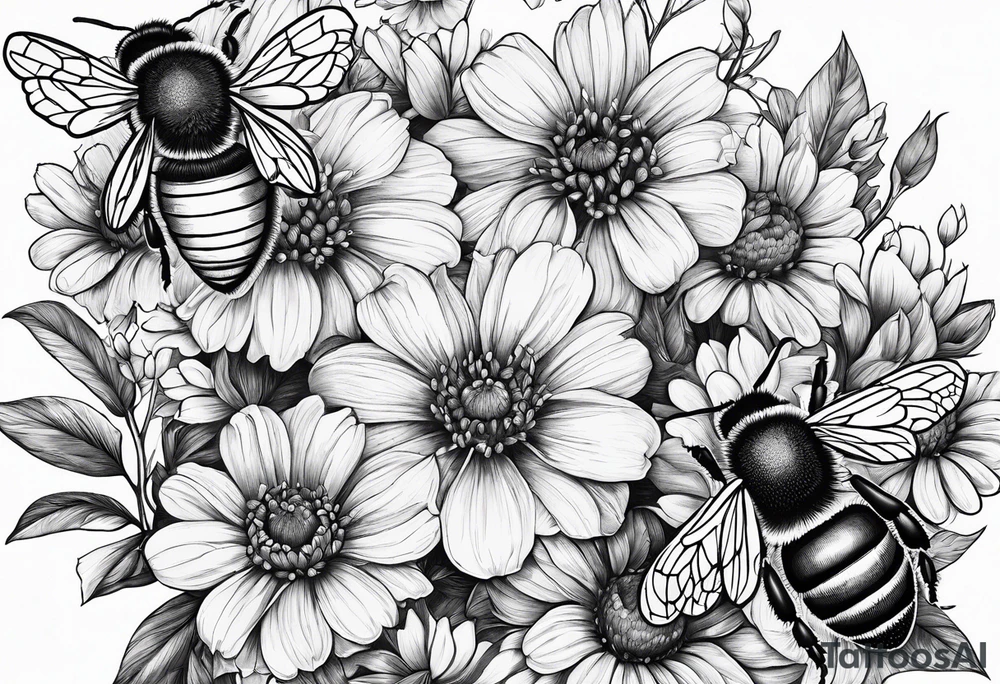 honeycomb, flowers, bumble bees tattoo idea