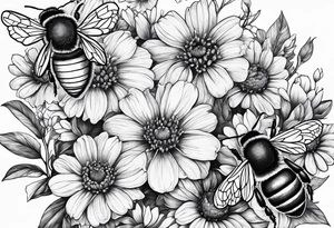 honeycomb, flowers, bumble bees tattoo idea