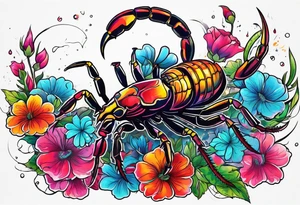 futuristic scorpion animation with flowers bloody tattoo idea