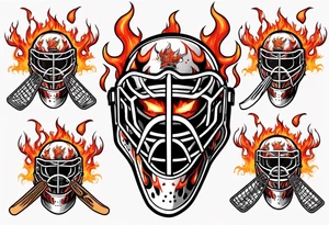 a goalie mask with crossed hockey sticks and flames that says "SHOT HOCKEY" tattoo idea