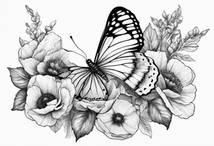 Butterfly with poppy flowers as the top wingd tattoo idea
