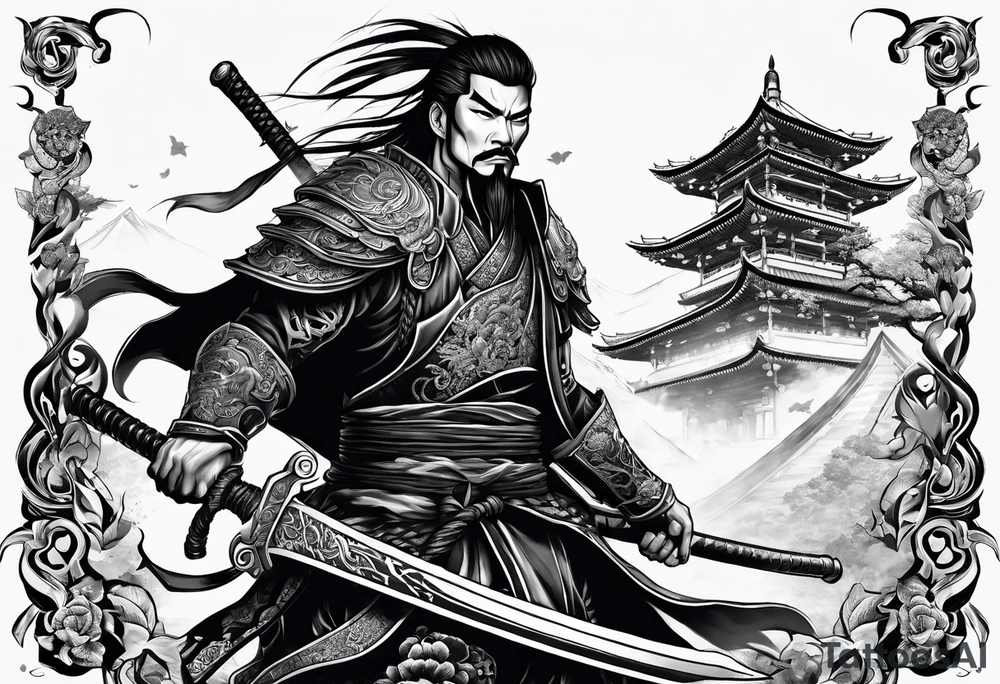 A badass Asian warrior who is also a skeleton tattoo idea