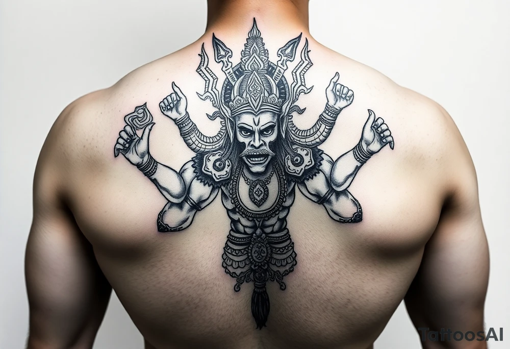 Asura God tattoo with 4 arms realism tattoo idea