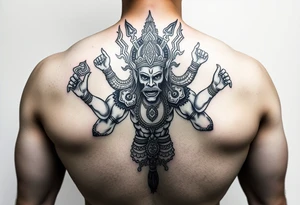 Asura God tattoo with 4 arms realism tattoo idea