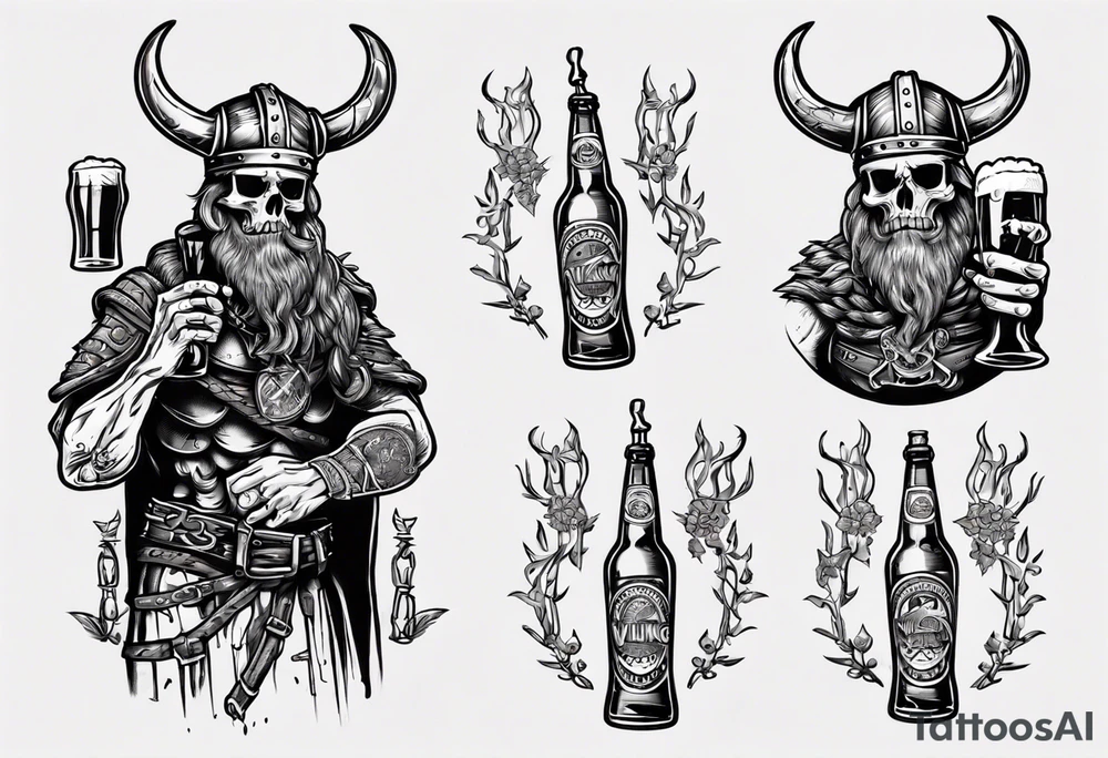 Viking skeleton drinking a beer tattoo idea