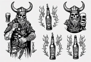 Viking skeleton drinking a beer tattoo idea