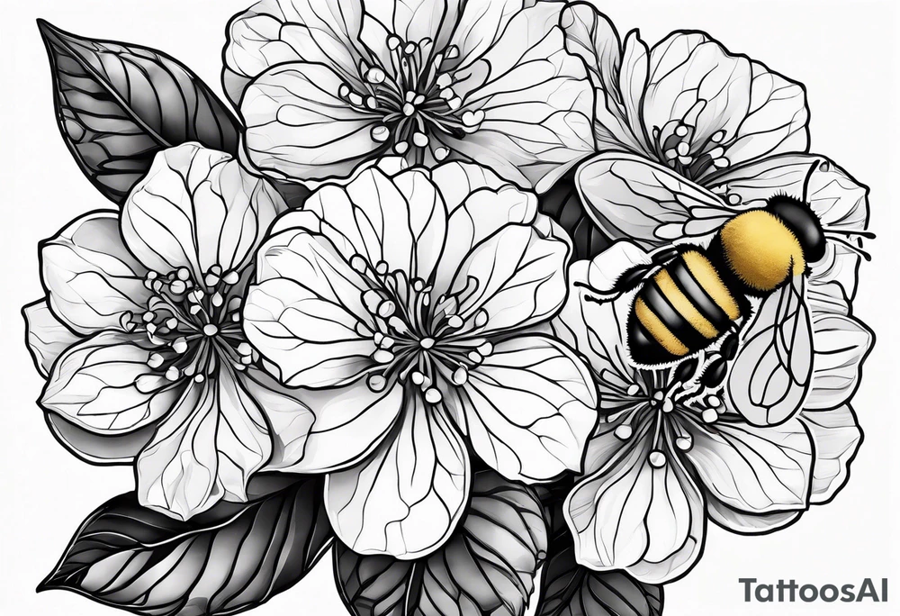 3 in by 2 in minimalist tattoo for forearm of a Hydrangea and bee tattoo idea