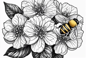 3 in by 2 in minimalist tattoo for forearm of a Hydrangea and bee tattoo idea