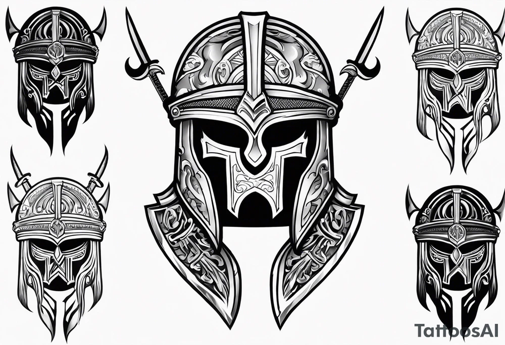 Valhalla  warrior soldier helmet Sword tattoo idea