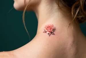 Tiny geometric roses, where the petals form sharp triangles and polygons, in shades of muted coral. tattoo idea