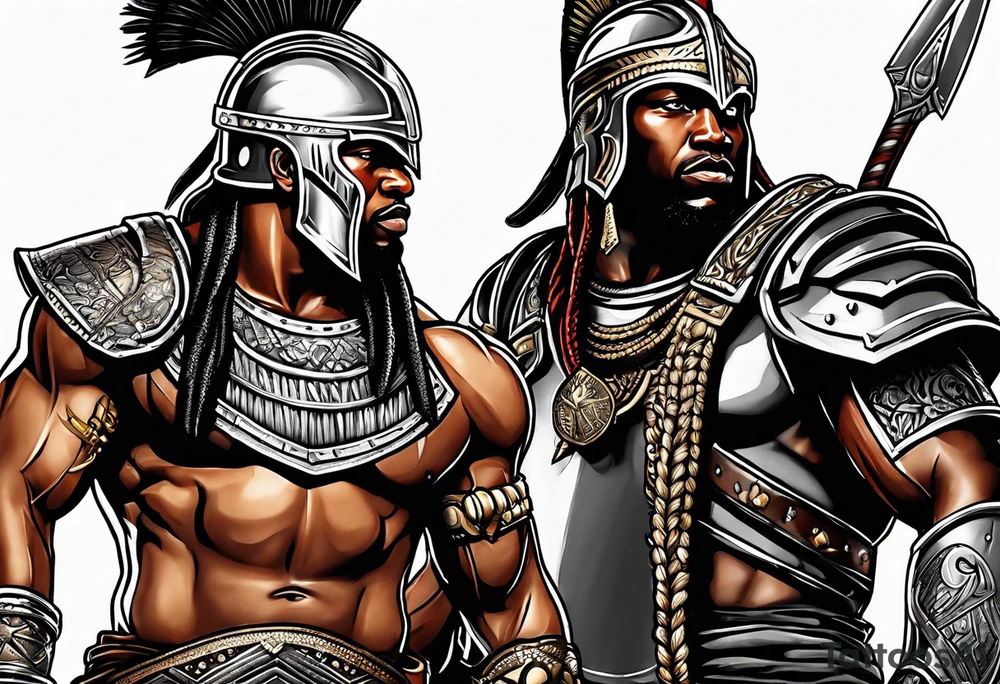 african warrior with Spartan soldier tattoo idea