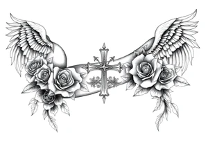 Angels roses cross and princess tattoo idea