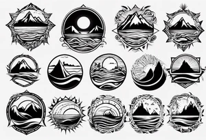 mountains, beach, waves, sunset tattoo idea