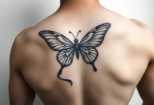 ethereal butterfly with flowing silk ribbons in moonlight tattoo idea