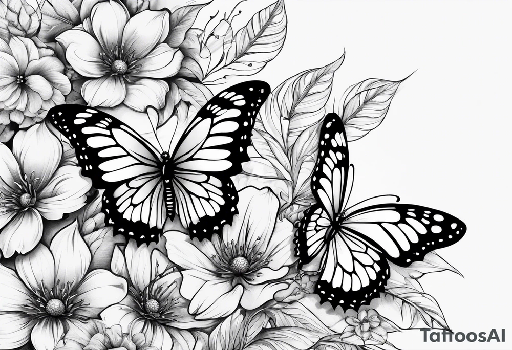 Flowers with Ruby and butterflies around it tattoo idea
