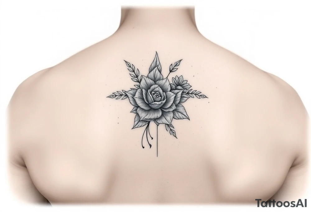 Make something similar to this. It should be a small, unique floral design. Use soft shading. tattoo idea