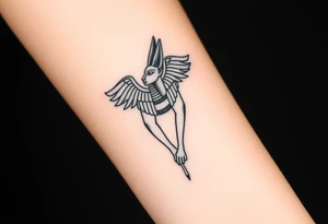 Design a tattoo of Anubis, as though it was carved into stone, it should have a sculptural stone like featured with a classic Anubis style tattoo idea