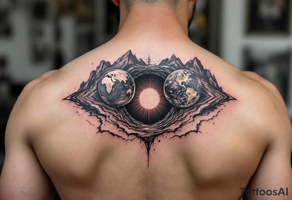 2 different worlds on both sides of a black hole tattoo idea