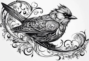 bird swirls tattoo idea