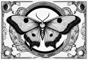 luna moth anatomically correct with five phases of the moon in order under the moth, and the words "carpe noctem" above it in sans serif font tattoo idea