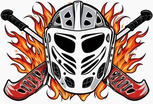 a goalie mask with crossed hockey sticks and flames that says "SHOT HOCKEY" tattoo idea