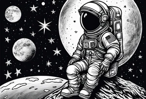 Kid Astronaut sitting on the moon reaching for the stars tattoo idea