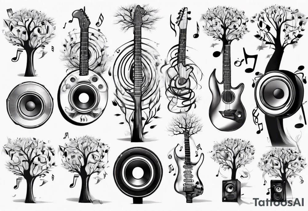 music speaker note tree staff tattoo idea