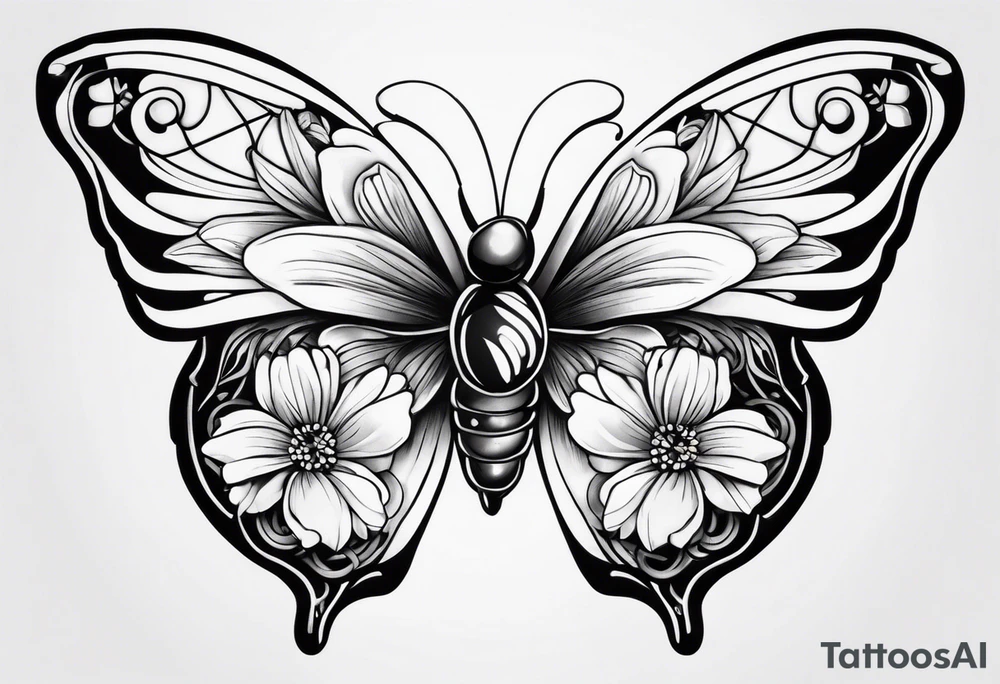 Small Butterfly with strand of flowers tattoo idea