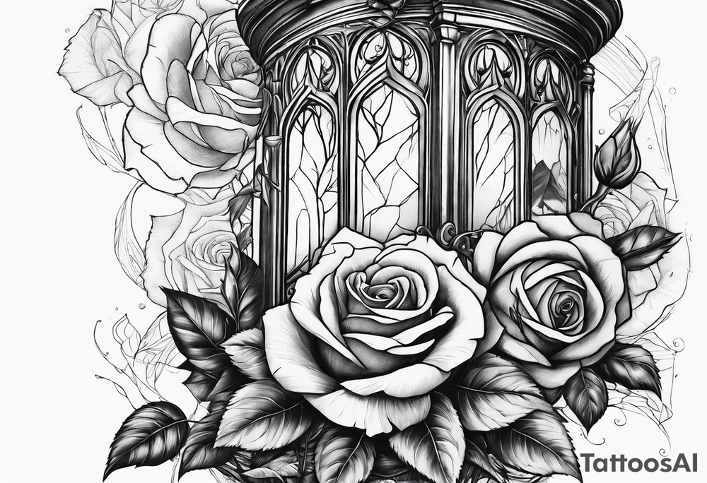 old broken gothic home, broken sword, roses tattoo idea