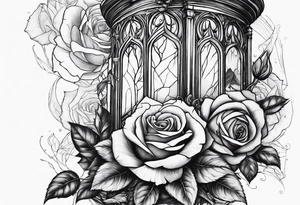 old broken gothic home, broken sword, roses tattoo idea