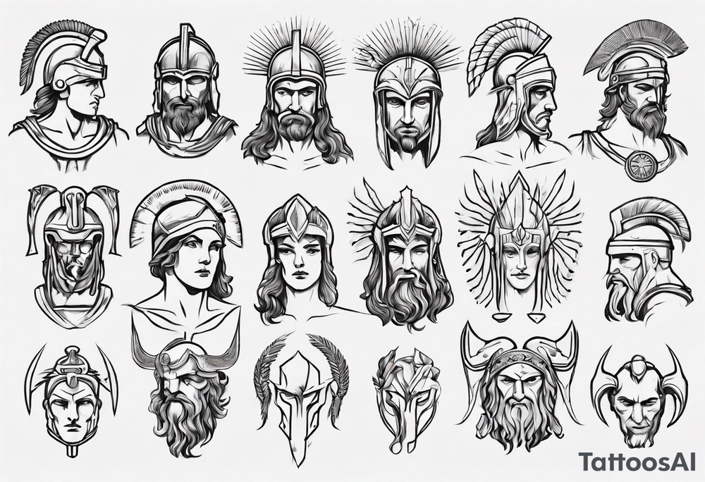 minimalist spartan/ greek/roman mythology fine-linework tattoo idea