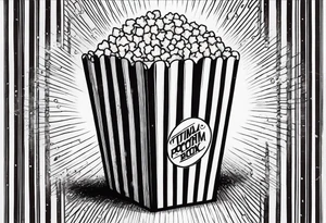 Traditional cinema Popcorn box with vertical stripes, fine line tattoo idea