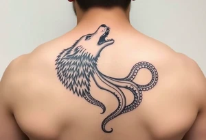 A surreal wolf octopus howling tattoo idea