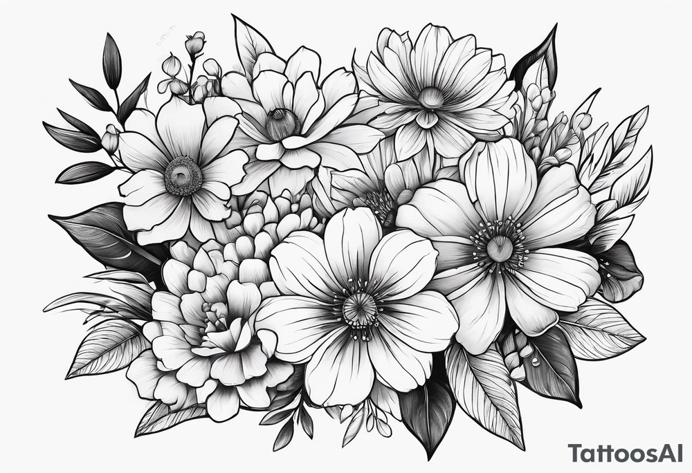 Minimalist bunch of flowers tattoo idea