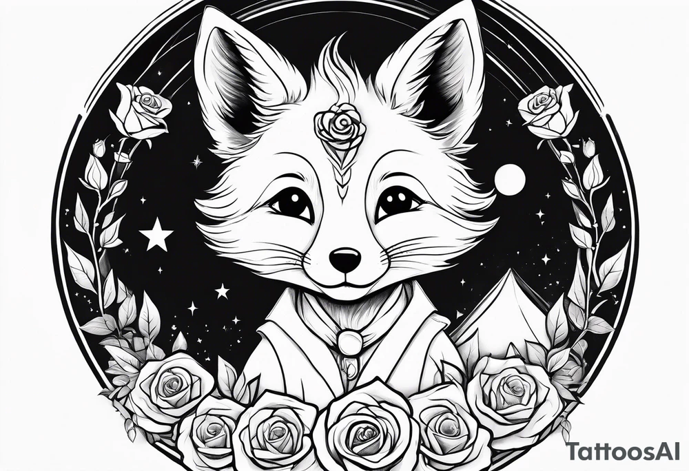 The Little prince with fox on his planet with rose tattoo idea