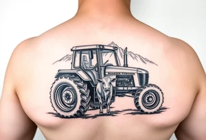 massey Ferguson tractor, cow and mountian tattoo idea