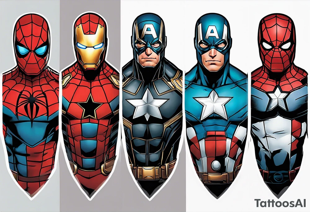 tattoo design of marvel characters in full color so that only their faces fit on a human arm tattoo idea