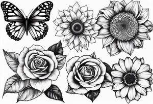 Flower : rose , sunflower, camera, small butterfly tattoo idea
