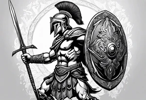 Spartan warrior holding a spear pointing at enemy by himself tattoo idea