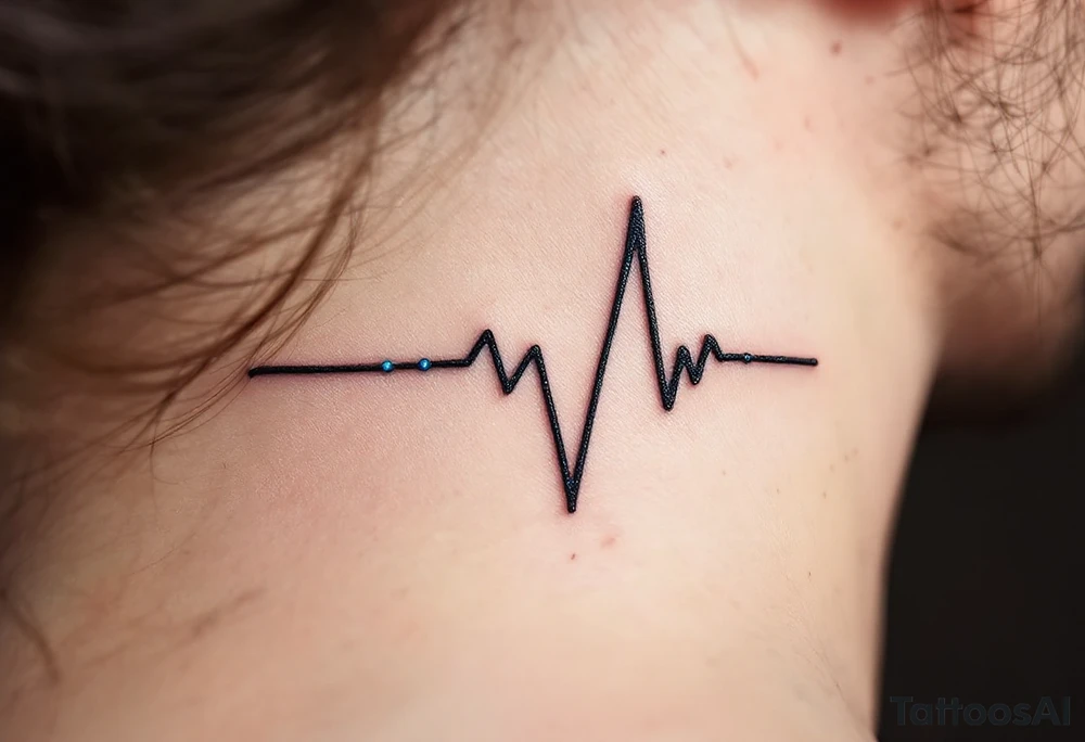 A delicate black and gray EKG line with small blue dots marking each pulse, symbolizing clarity and calm. tattoo idea