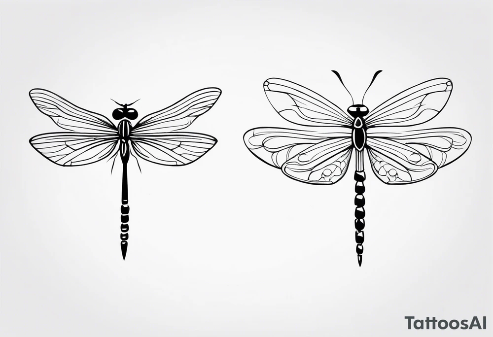 2 Dragonflies one with a lock as the chest 
and the other has a key for the tail fine black line style tattoo idea