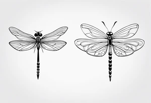 2 Dragonflies one with a lock as the chest 
and the other has a key for the tail fine black line style tattoo idea