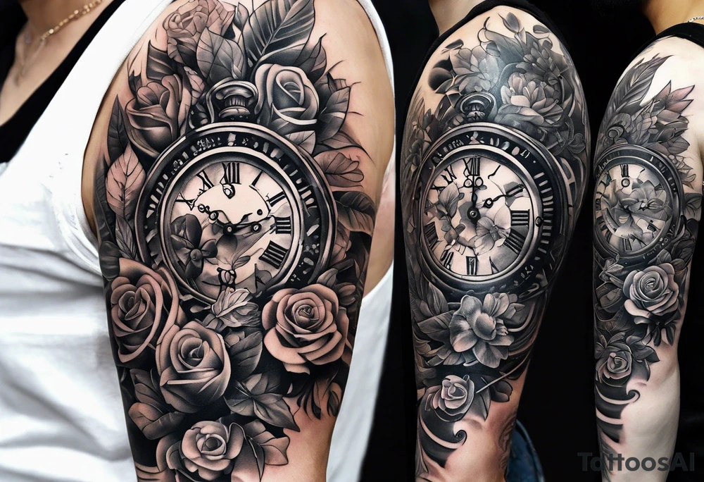 sleeve tattoo to contain the symbols family , love, health, time, money , happines tattoo idea