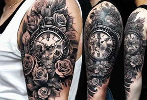 sleeve tattoo to contain the symbols family , love, health, time, money , happines tattoo idea