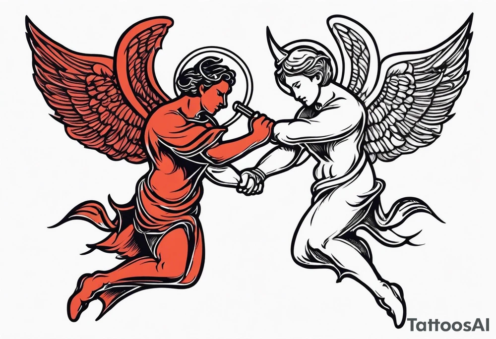 Angel and  Devil fighting back tattoo design tattoo idea