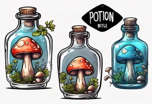 potion bottle with. mushrooms inside tattoo idea