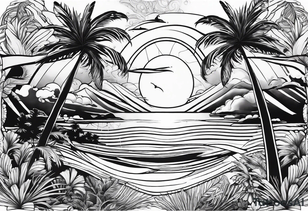 Sunset on beach palm trees tattoo idea